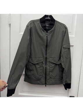 Theory Corey Deaver Bomber Jacket Olive Green Full Zip Utility Mens L
